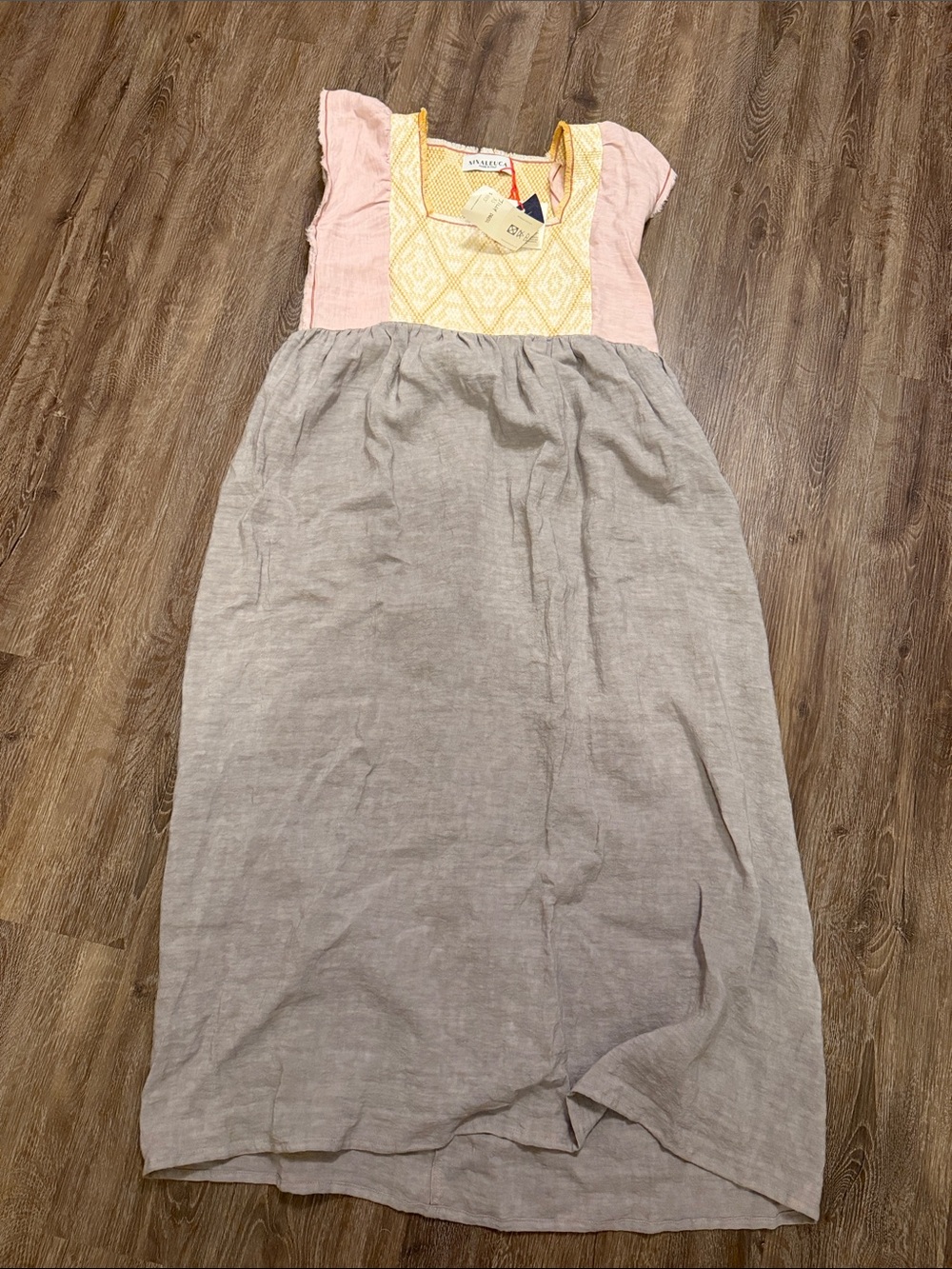 Boho Colorblock Linen Maxi Skirt in Pink, Yellow & Gray